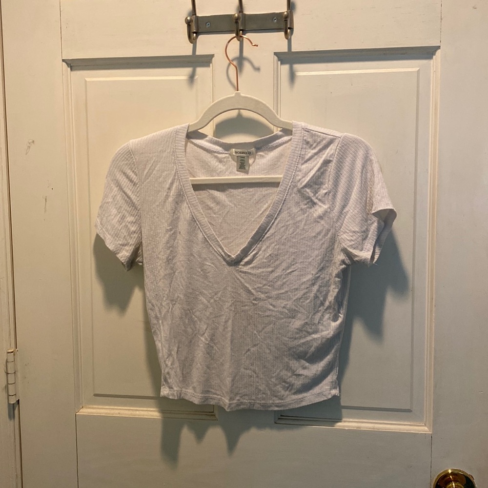 Bozzolo, Large, white ribbed v neck crop top